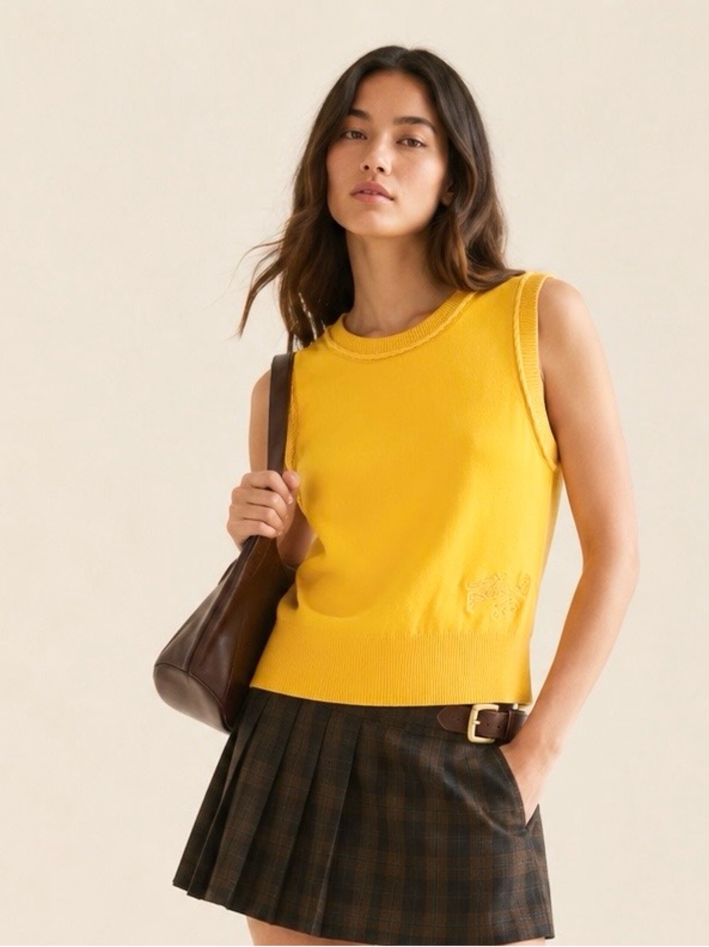 Karl Lagerfeld Blokecore Sculpt Knit Logo Vest Mustard Yellow Marigold Size XS